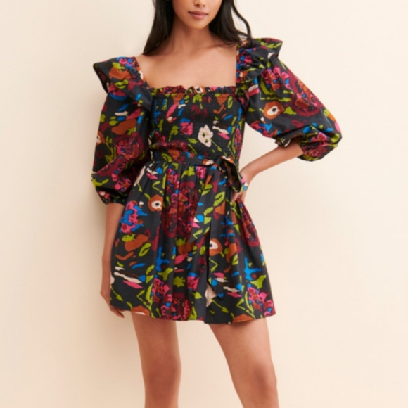 NWT Cleobella Kira Mini Dress Garden Floral Print Black Size S